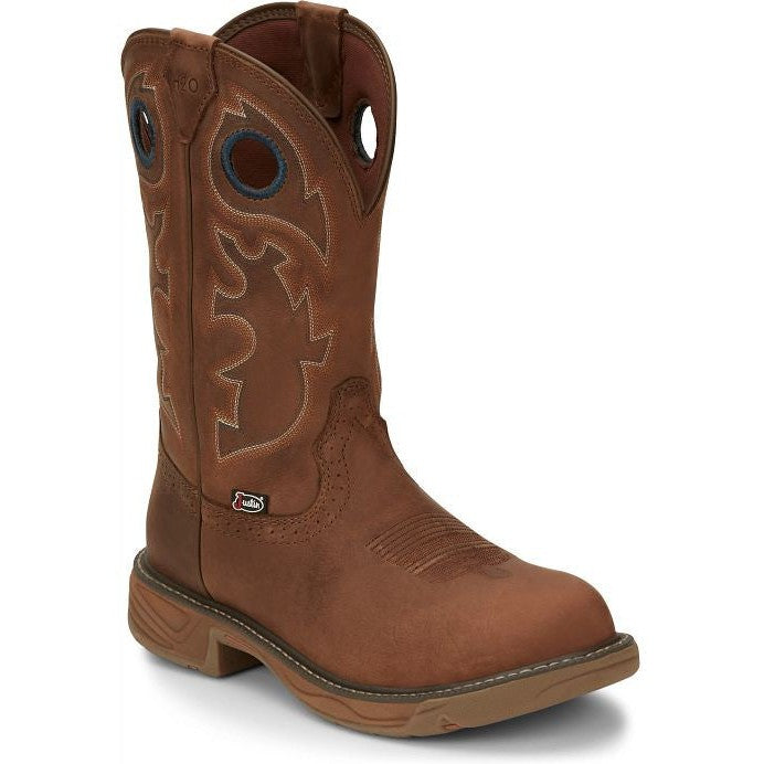 Justin Men's Rush 11" Round Toe WP Western Work Boot -Brown- SE4332  - Overlook Boots