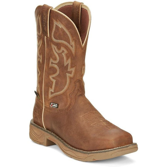 Justin Men's Rush 11" Steel Toe Waterproof Western Work Boot -Tan- SE4340 - Overlook Boots