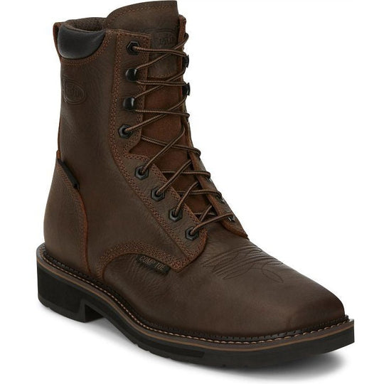 Justin Men's Driller 8" Composite Toe Waterproof Western Work Boot -Brown- SE462 - Overlook Boots