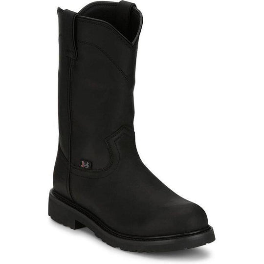 Justin Men's Dorsal 11" Steel Toe Waterproof Pull On Work Boot- Black- SE4635 7.0 / Medium / Black - Overlook Boots