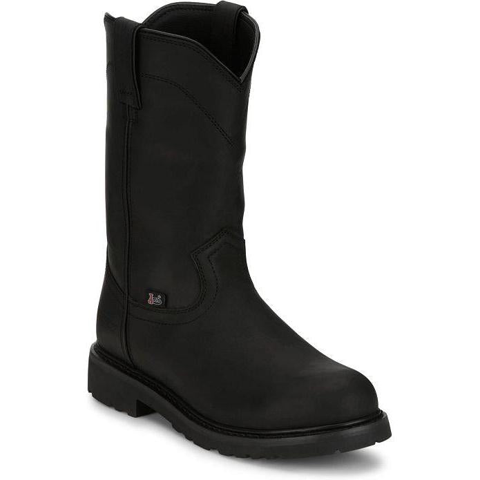 Justin Men's Dorsal 11" Round Toe Waterproof Pull On Work Boot- Black- SE4637 7.0 / Medium / Black - Overlook Boots