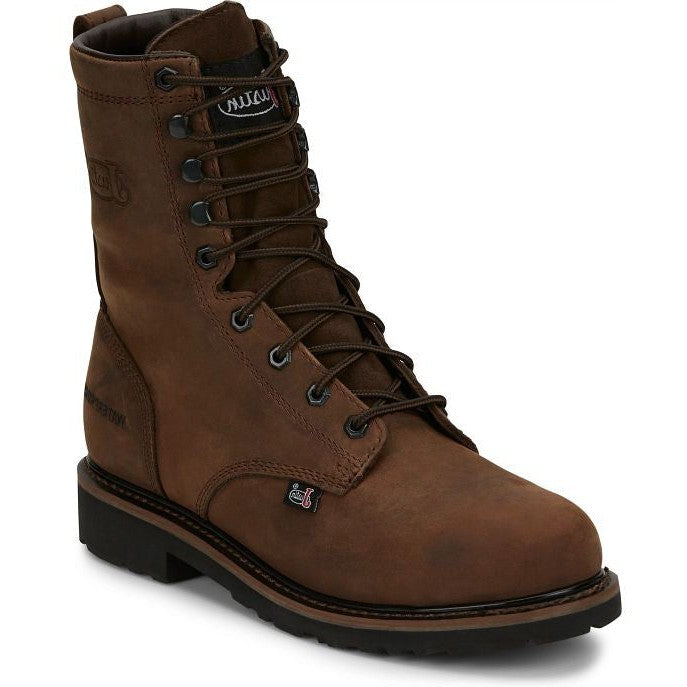 Justin Men's Drywall 8" Steel Toe WP Western Work Boot -Brown- SE961  - Overlook Boots
