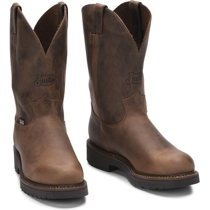 Justin Men's Balusters 11" Slip Resistant Western Work Boot -Brown- 4444  - Overlook Boots