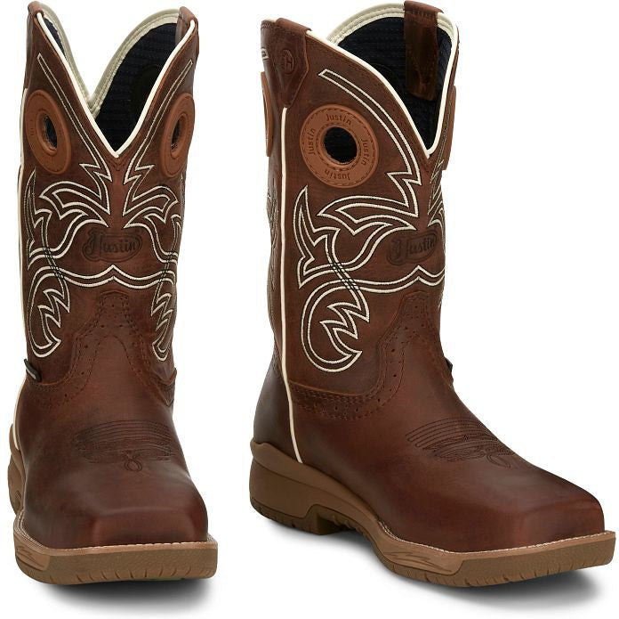 Justin Men's Nitread 11" Comp Toe WP Western Work Boot -Brown- CR3201  - Overlook Boots