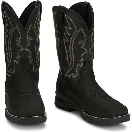 Justin Men's Nitread 11" Comp Toe Waterproof Pull On Work Boot- Black- CR3208 - Overlook Boots