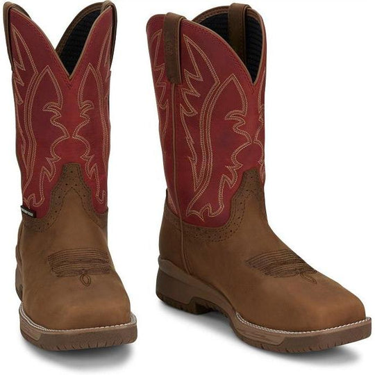 Justin Men's Nitread 11" Comp Toe Waterproof Pull On Work Boot- Brown- CR3209 - Overlook Boots
