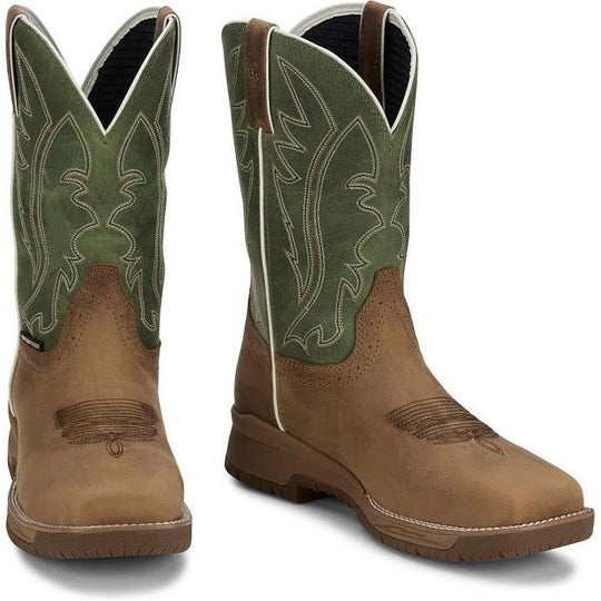 Justin Men's Nitread 11" Comp Toe Waterproof Pull On Work Boot- Brown- CR3210 - Overlook Boots