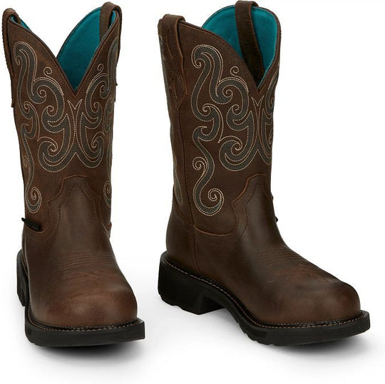 Justin Women's Tasha 11" Steel Toe Waterproof Western Work Boot -Brown- GY9991 - Overlook Boots