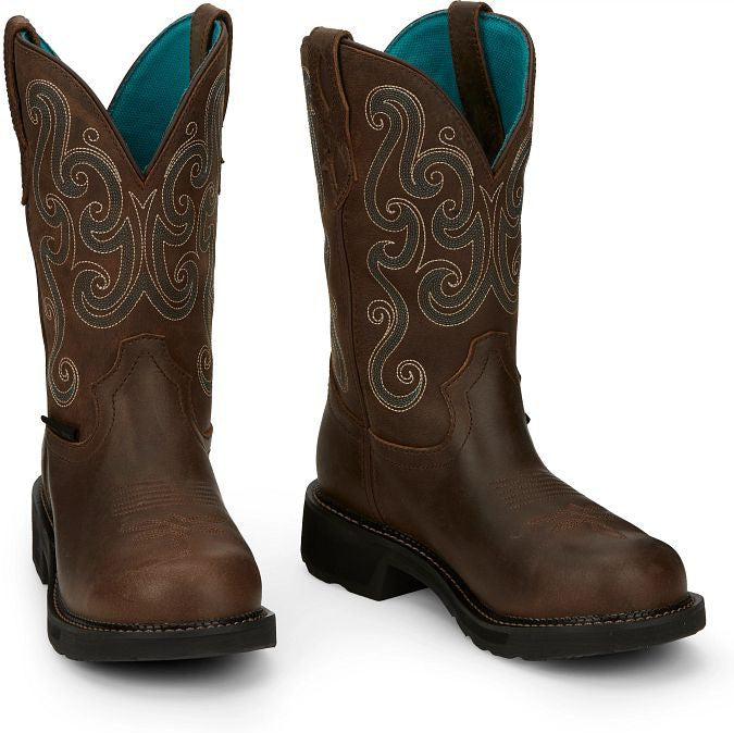 Justin Women's Tasha 11" ST WP Western Work Boot -Brown- GY9991  - Overlook Boots