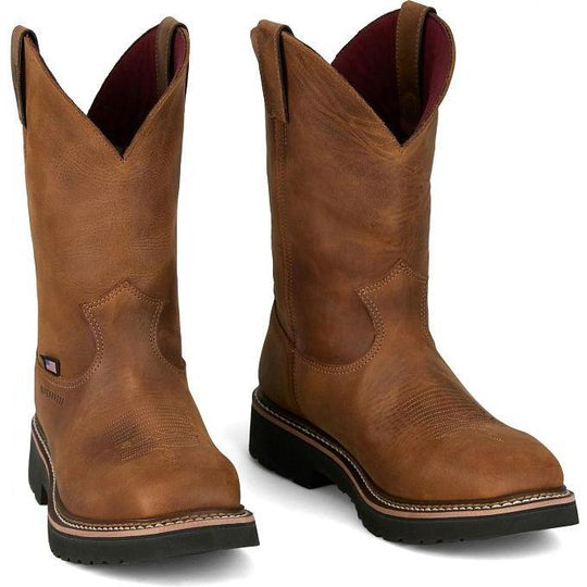 Justin Men's Ames 11" Steel Toe Waterproof Slip Resist Work Boot- Brown- HL4225 - Overlook Boots