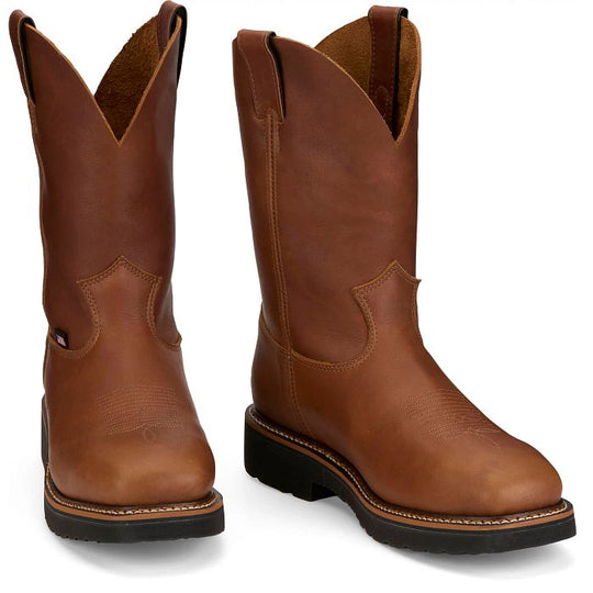 Justin Men's Lafayette 11" Soft Toe Waterproof Pull On Work Boot- Brown- HL4226 - Overlook Boots