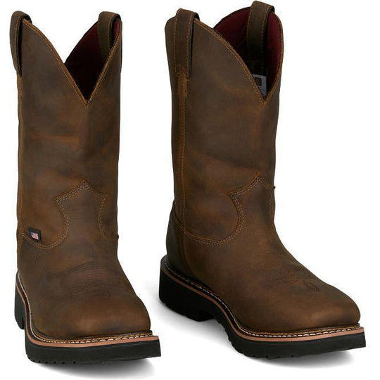 Justin Men's Billings 11" Soft Toe Waterproof Pull On Work Boot- Brown- HL4234 - Overlook Boots