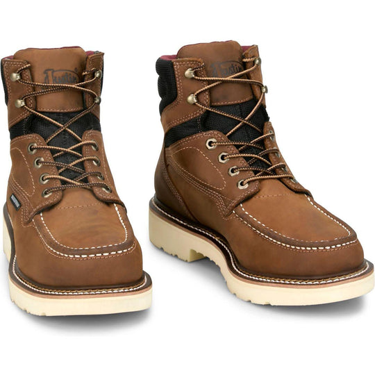 Justin Men's Bristol 6" Steel Toe Waterproof Slip Resist Work Boot- Brown- HW687 - Overlook Boots