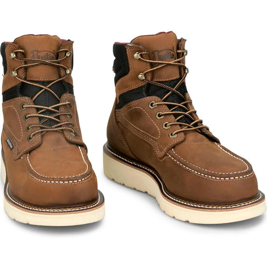 Justin Men's Garren 6" Steel Toe Waterproof Slip Resist Work Boot- Brown- HW689 - Overlook Boots