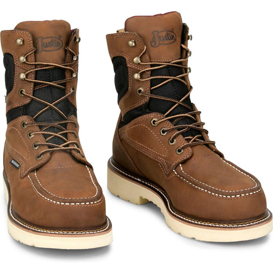 Justin Men's Harrold 8" Steel Toe Western Work Boot- Brown- HW695 - Overlook Boots
