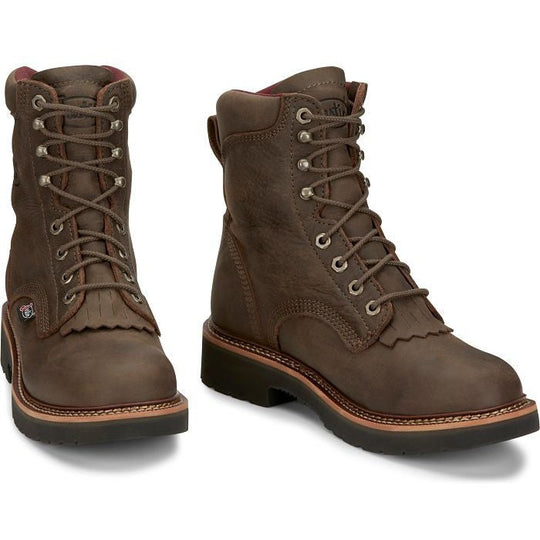 Justin Men's Rivot 8" Lace Up Western Work Boot -Brown- OW440 - Overlook Boots