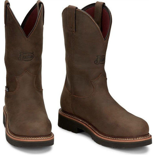 Justin Men's Carbide 11" Waterproof Steel Toe Slip Resistant Western Work Boot - Hickory Brown - OW4458 - Overlook Boots
