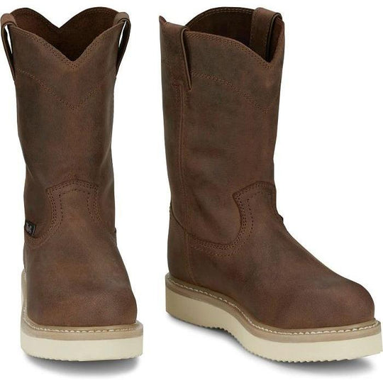 Justin Men's Ram 10" Steel Toe Slip Resist Lace Up Work Boot- Brown- OW4711 - Overlook Boots