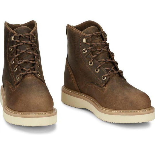 Justin Men's Maxwell 6" Steel Toe Lace Up Work Boot- Tan- OW709 - Overlook Boots