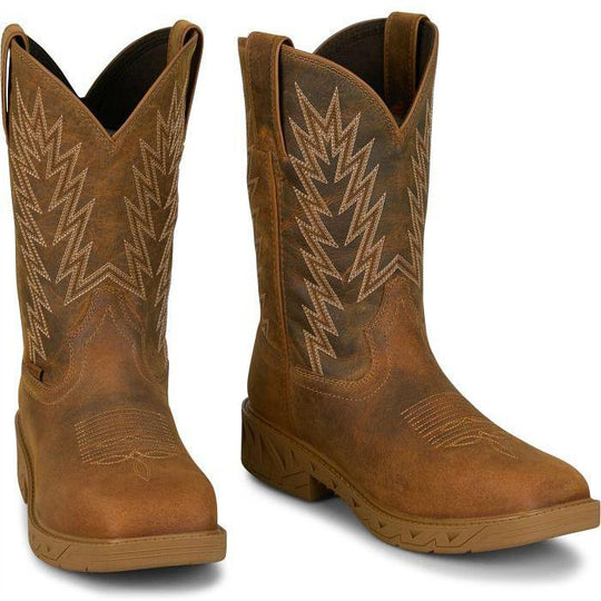 Justin Men's Blinder 11" Steel Toe WP Western Work Boot- Brown- PD4069 - Overlook Boots