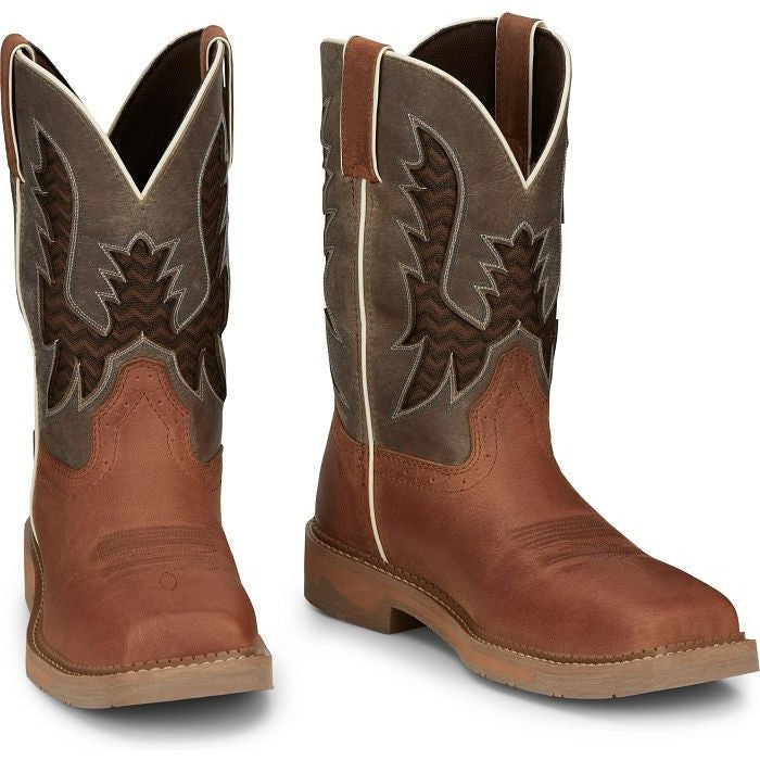 Justin Men's Bolt 11" Square Toe Western Work Boot -Brown- SE4110  - Overlook Boots