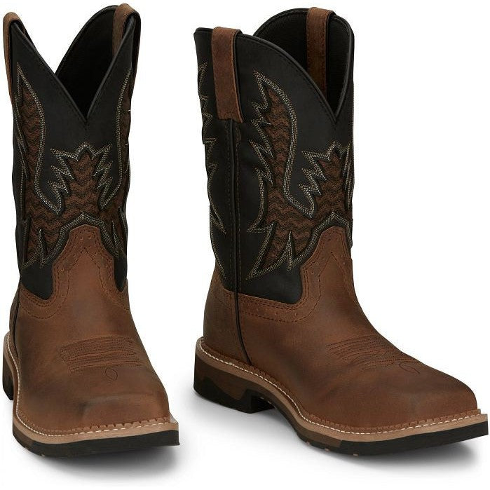 Justin Men's Bolt 11" Square Toe Western Work Boot - Brown - SE4112  - Overlook Boots