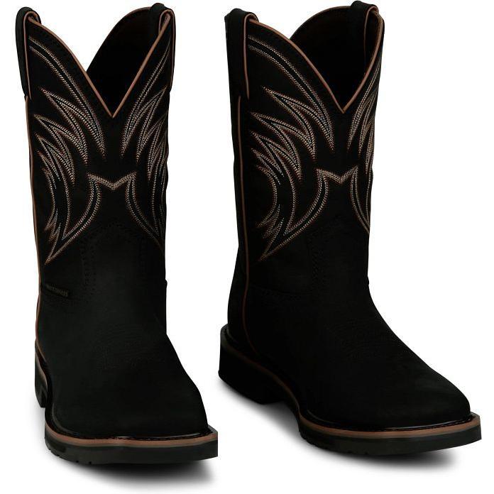 Justin Men's Widowmaker 11" Square Toe WP Western Work Boot- Black- SE4240 - Overlook Boots