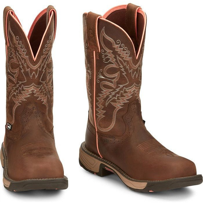 Justin Women's Rush 11" Comp Toe WP Western Work Boot -Brown- SE4357  - Overlook Boots