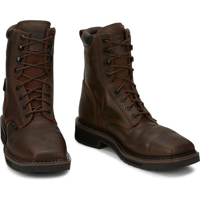 Justin Men's Driller 8" CT Waterproof Western Work Boot -Brown- SE462  - Overlook Boots