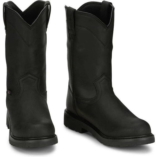 Justin Men's Dorsal 11" Round Toe Waterproof Pull On Work Boot- Black- SE4637 - Overlook Boots