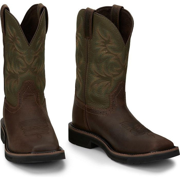 Justin Men's Driller 11" Square Toe Western Work Boot -Brown- SE4687  - Overlook Boots