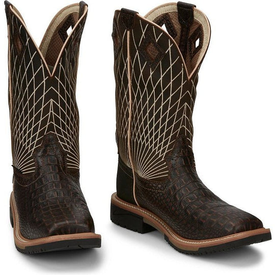 Justin Men's Derrickman 12" Composite Toe Western Work Boot -Brown- SE4833 - Overlook Boots