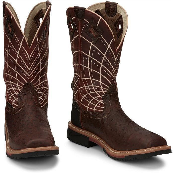 Justin Men's Derrickman 12" Comp Toe Western Work Boot -Brown- SE4835  - Overlook Boots