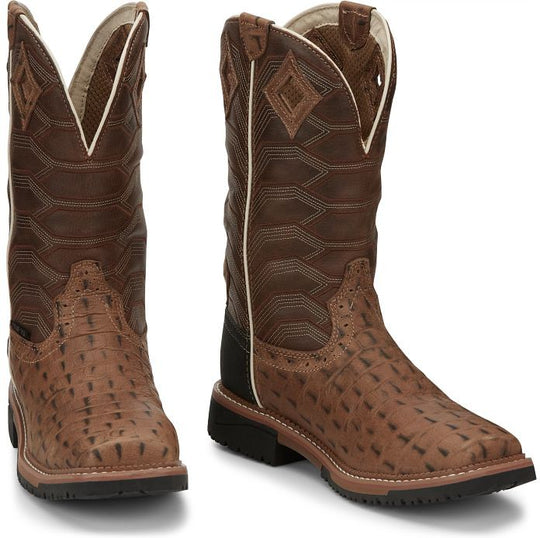 Justin Men's Derrickman 12" Composite Toe Waterproof Western Work Boot -Tan- SE4839 - Overlook Boots