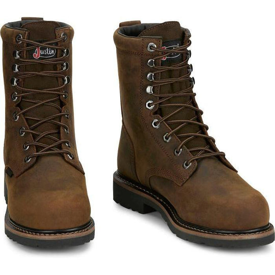 Justin Men's Pulley 8" Comp Toe Waterproof Met Guard Work Boot- Brown- SE630 - Overlook Boots