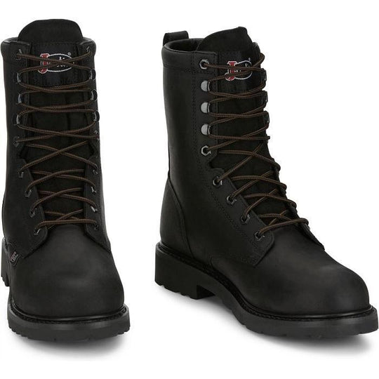 Justin Men's Truckton 8" Steel Toe Waterproof Lace Up Work Boot- Black- SE636 - Overlook Boots