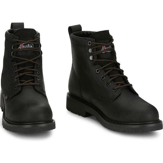 Justin Men's Dayworker 6" Waterproof Slip Resist Lace Up Work Shoe- Black- SE637 - Overlook Boots