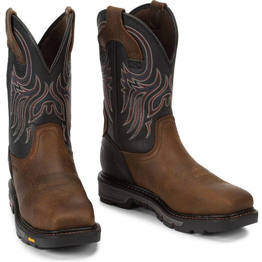 Justin Men's Tanker 11" Steel Toe Western Work Boot -Brown- WK2104  - Overlook Boots