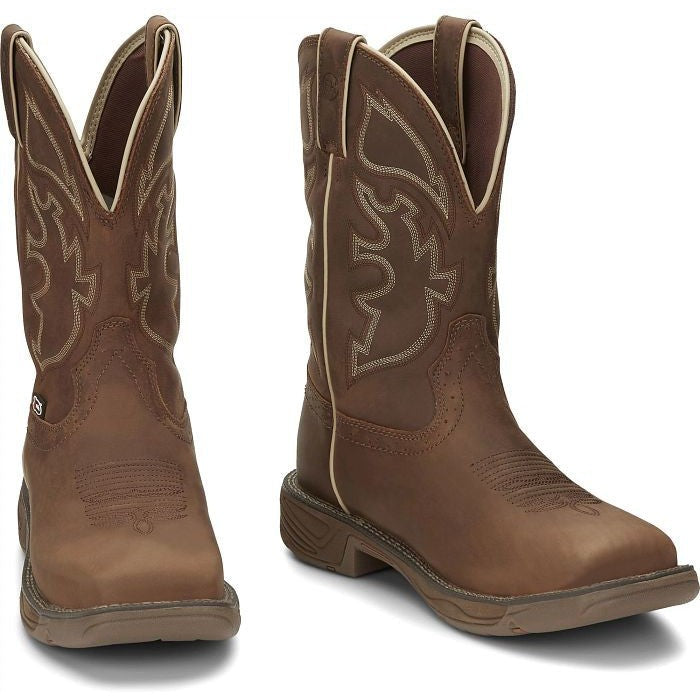 Justin Men's Rush 11" Steel Toe Western Work Boot -Tan- WK4331  - Overlook Boots