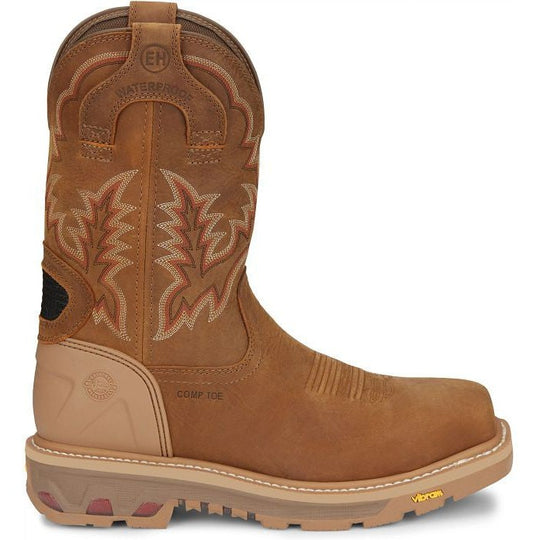 Justin Men's Montana 11" Nano Composite Toe Western Work Boot- Brown- CR2124 8.0 / Medium / Brown - Overlook Boots