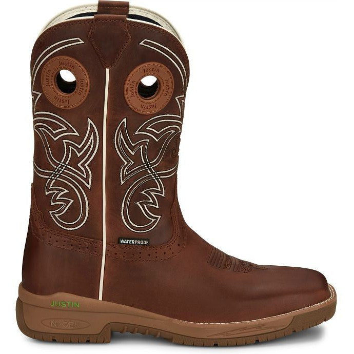 Justin Men's Nitread 11" Square Toe WP Western Work Boot -Brown- CR3200 8 / Medium / Brown - Overlook Boots