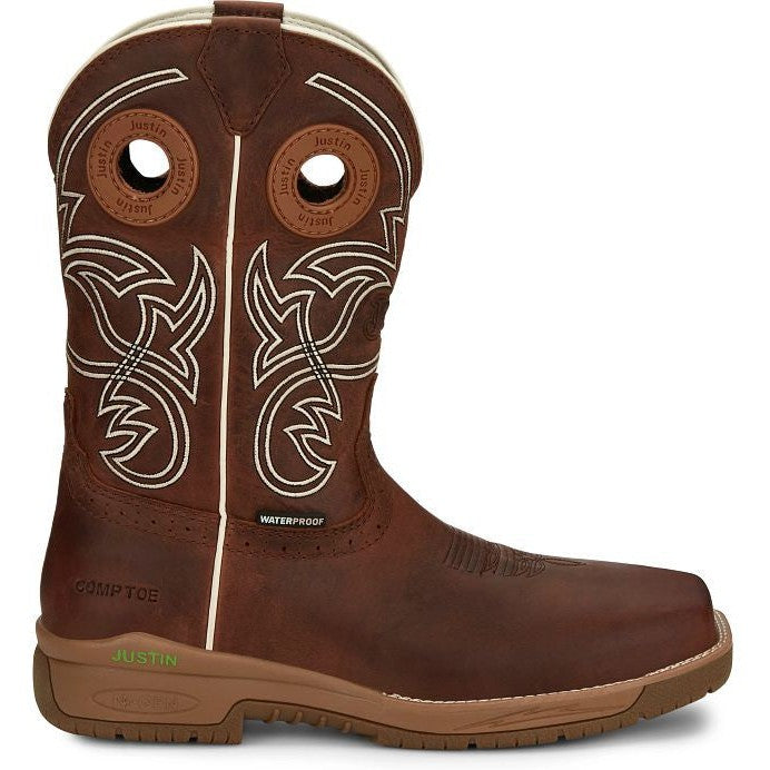 Justin Men's Nitread 11" Comp Toe WP Western Work Boot -Brown- CR3201 8 / Medium / Brown - Overlook Boots
