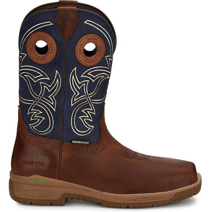 Justin Men's Nitread 11" Nano Composite Toe Western Work Boot -Blue- CR3202 8 / Medium / Blue - Overlook Boots