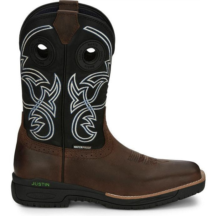 Justin Men's Nitread 11" Square Toe WP Western Work Boot -Black- CR3205 8 / Medium / Black - Overlook Boots