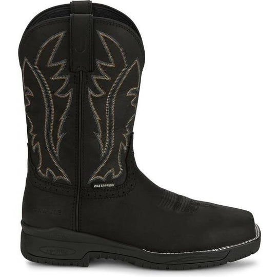 Justin Men's Nitread 11" Comp Toe Waterproof Pull On Work Boot- Black- CR3208 - Overlook Boots