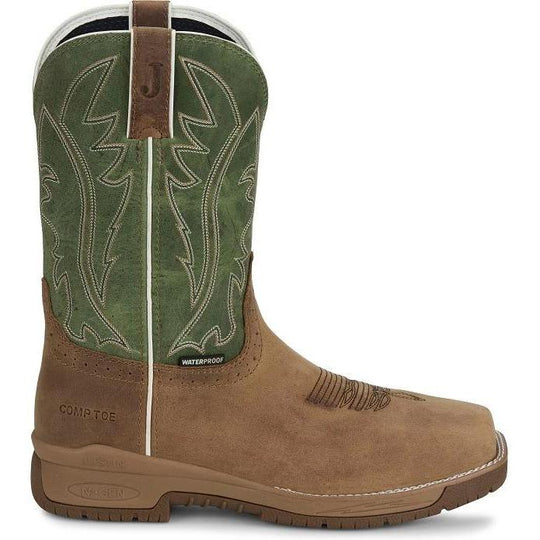 Justin Men's Nitread 11" Comp Toe Waterproof Pull On Work Boot- Brown- CR3210 - Overlook Boots