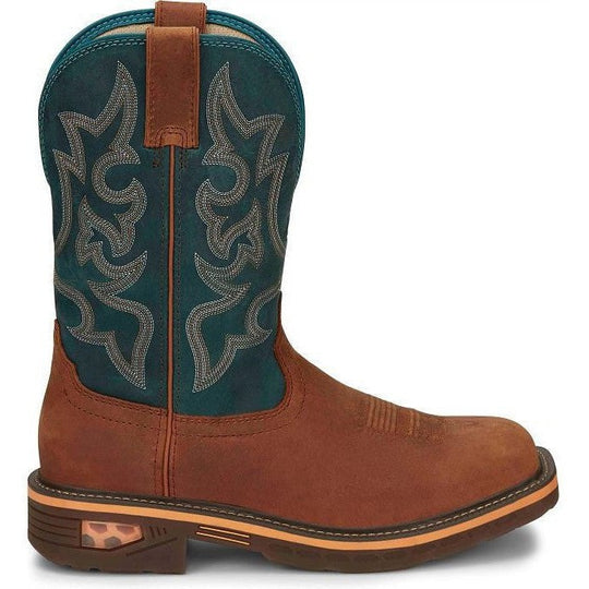 Justin Men's Resistor 11" Nano Composite Toe Western Work Boot -Blue - CR4010 8.0 / Medium / Blue - Overlook Boots