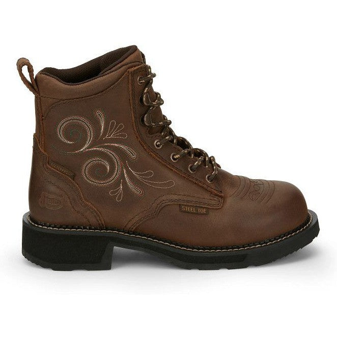 Justin Women's Katerina 6" Steel Toe Western Work Boot -Brown- GY985 8 / Medium / Brown - Overlook Boots