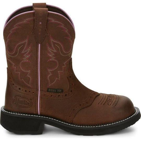 Justin Women's Wanette 8" Steel Toe Western Work Boot -Brown- GY9980 5.0 / Narrow / Brown - Overlook Boots