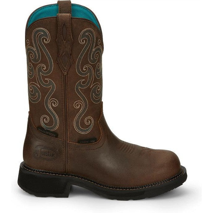 Justin Women's Tasha 11" ST WP Western Work Boot -Brown- GY9991 8 / Medium / Brown - Overlook Boots